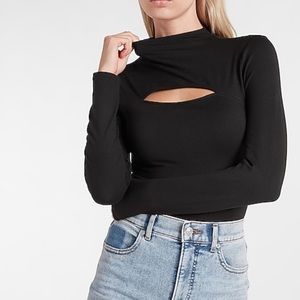 Brand New Black Express Body Contour Mock Neck Cutout Bodysuit Size XL